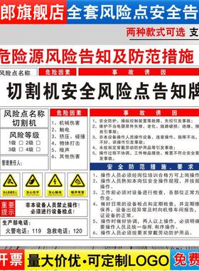 切割机安全风险点告知牌卡危险源预防措施机械设备操作标识牌标志标示指示警告标语提示贴纸警示牌定制FXD40