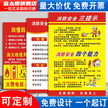 消防安全四懂四会四个能力三提示新三懂四会一懂三会管理制度牌车间企业工厂安全生产标识牌贴纸宣传标语定制