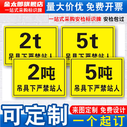 行吊安全警示牌吨位吨数标识吊具下天车严禁站人2t3t4t5t工厂生产车间标识牌放置标志标示指示警告提示定做