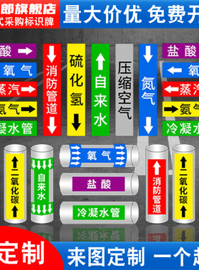 国标管道压缩空气蒸气自来水标识贴反光膜氧气二氧化碳氢氮氩气甲丙烷流向色环箭头贴纸工厂提示标志警示定制