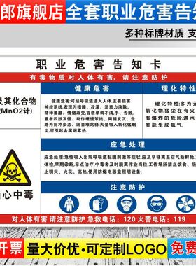 锰及其化合物职业病危害告知牌卡卫生当心中毒消防安全周知危险废物化学品工厂标识提示警示标志定制GZD54