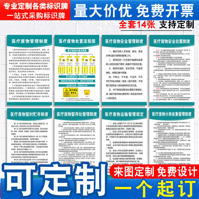 医院诊所医疗废物垃圾处理处置流程图管理制度牌标识牌告示牌分类标语标识指示标示贴纸警示牌挂图海报定制ZX
