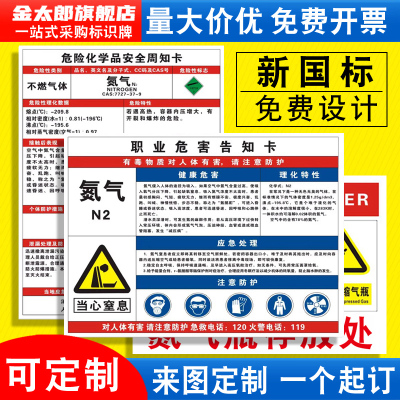 氮气职业危害告知卡安全标识牌