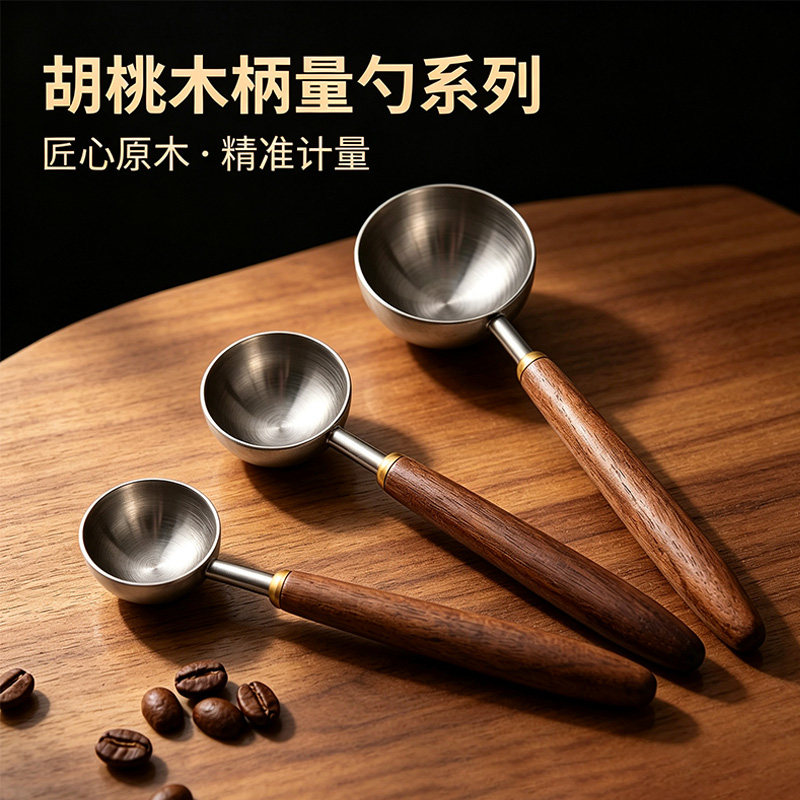 胡桃木304不锈钢长柄咖啡量勺