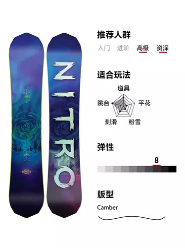 冷山雪具NITRO单板雪板尼卓BEAUTY公园跳台滑行全能滑雪板女2223