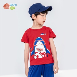 T恤男童儿童卫衣 2024鲨鱼小童可爱洋气圆领短袖 夏季 贝贝怡新款