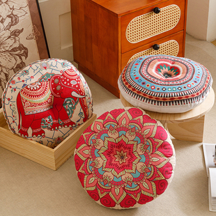 棉麻圆形加厚坐垫防滑复古家用创意阳台榻榻米地垫软蒲团垫子抱枕