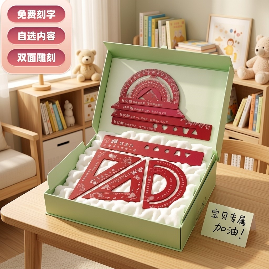 尺子小学生专用刻名字定制尺子套装量角器三角直尺四件多功能文具,文具电教/文化用品/商务用品,各类尺/三角板/量角器,淘宝优惠券,粉丝福利购,淘宝优惠卷