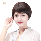 时尚 娇滴滴假发 全假发套 女短款 妈妈假发 斜刘海利落短直发仿真