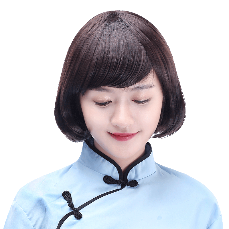 娇滴滴斜刘海女生高仿真顶心假发