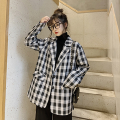 Real shot real price 2020 autumn new Korean loose fried Street casual Plaid suit coat for women small suit