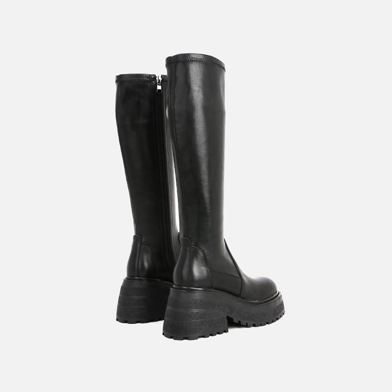 高筒靴女厚底欧美真皮松糕