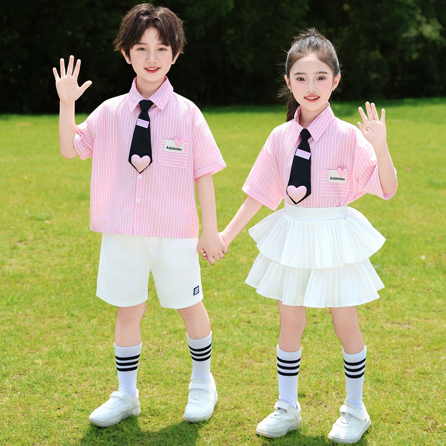 儿童啦啦操演出服夏季毕业衬衫套装小学生运动会开幕式班服合唱服