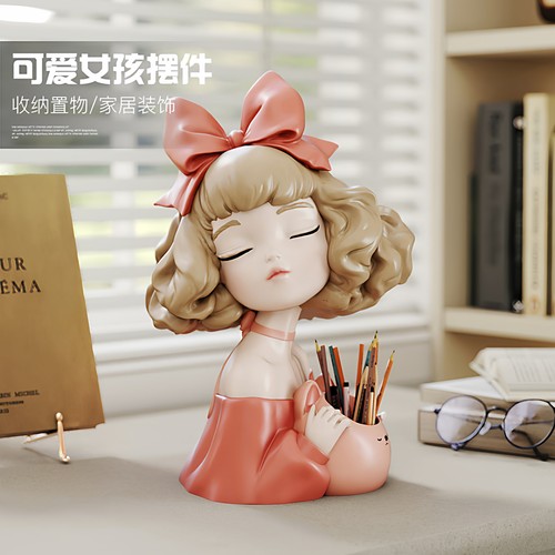 奶油风女孩笔筒摆件儿童房间