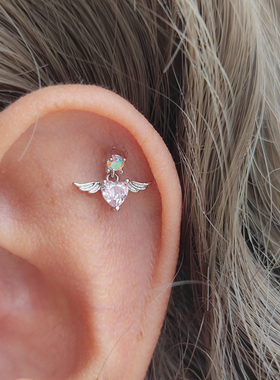 爱心天使耳钉女钛钢螺丝拧扣小众设计感高级气质甜酷辣妹风耳骨钉