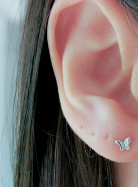 通体纯银耳钉ins风蝴蝶耳骨钉女银色小巧简约气质高级感耳环新款