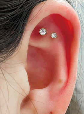 爆闪通体纯银耳骨钉s925银养耳洞耳蜗钉迷你耳皮钉睡觉免摘flat