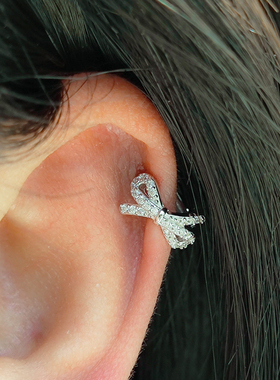 通体纯银精致耳扣满钻蝴蝶结轻奢大气耳夹小众高级设计感2024耳饰