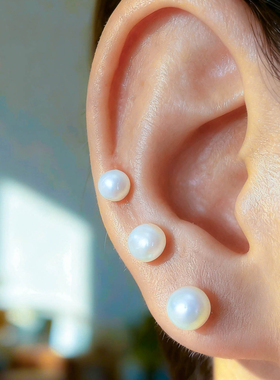 低价卖完不补~通体纯银925银针天然淡水真珍珠耳钉养耳洞气质耳饰