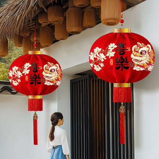 大红灯笼2026新款马年装饰家用太阳能免插电灯笼阳台一对大门挂饰