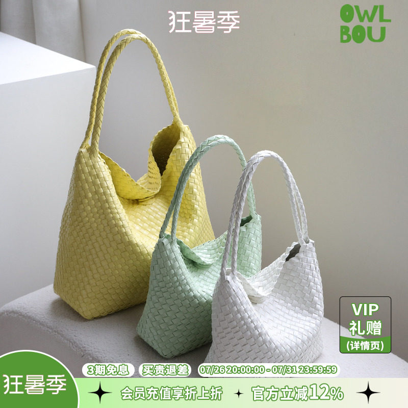 heyfun软皮手工编织大容量托特包跨境欧美休闲时尚质感单肩女包