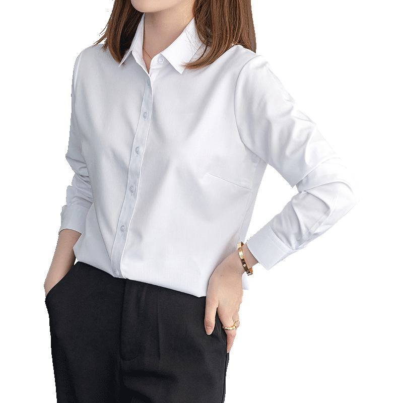 立领白色衬衫女士长袖气质职业长绒棉衬衣春秋设计感小众通勤正装