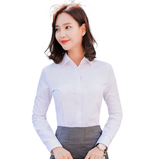 冬季新款女士长袖加绒加厚白色衬衫职业正装韩版女装气质保暖衬衣