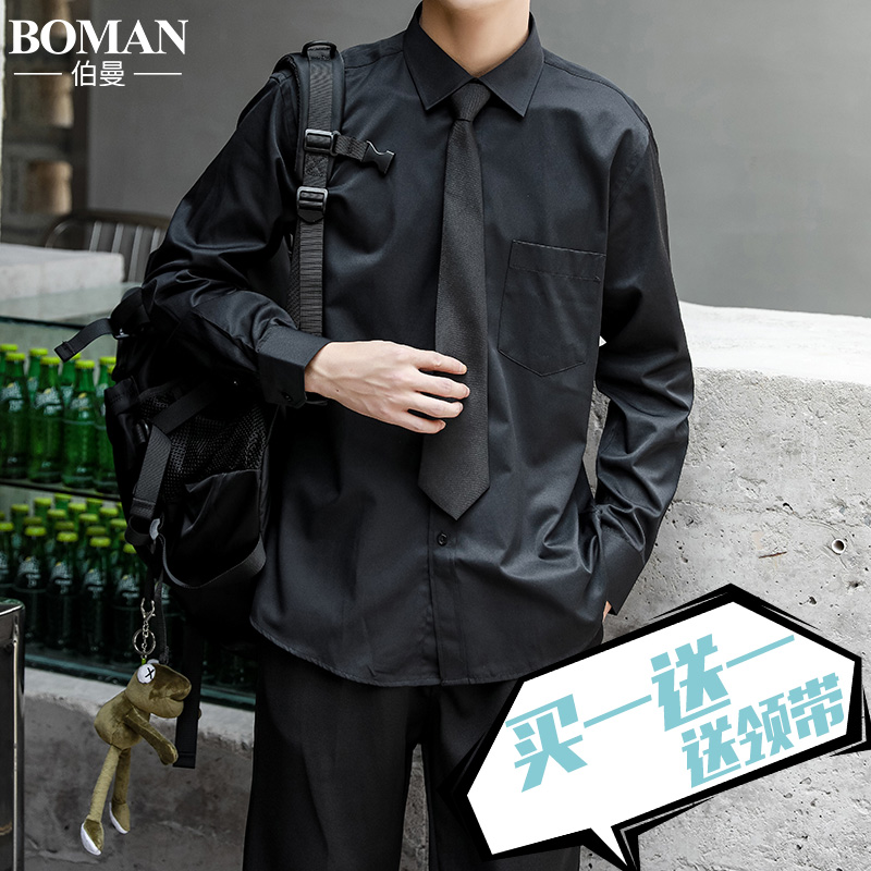 dk制服黑色日系痞帅领带短袖衬衣