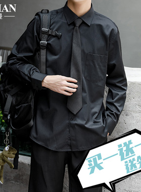 DK制服黑色衬衫男长袖日系校园潮流痞帅休闲男装领带短袖衬衣外套