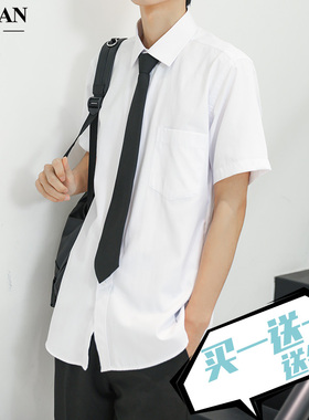 DK制服男短袖白衬衫夏季日系休闲宽松薄款潮流ins痞帅黑色衬衣寸