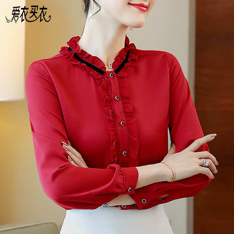 女士雪纺衫女衬衫薄款洋气春秋百搭小衫时尚气质衬衣宽松减龄上衣