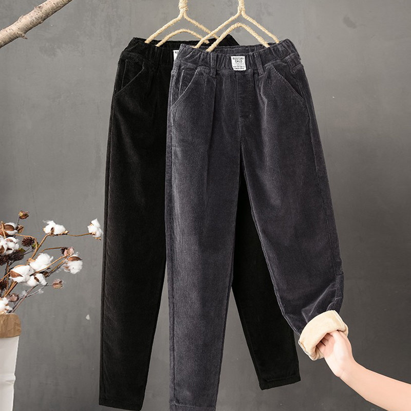 灯芯绒裤子春秋款全棉加绒加厚哈伦裤宽松显瘦冬天有大号200斤