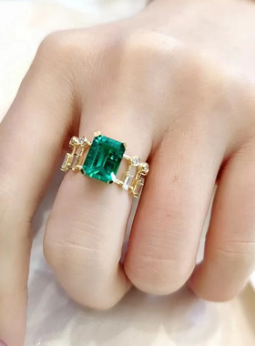 彩宝祖母绿戒指女镂空ins简约