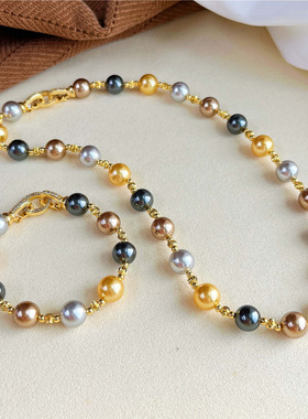 小红书爆款轻奢高级美拉德混彩渐变施家珍珠项链手链