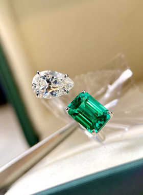 网红时尚戒指女ins祖母绿