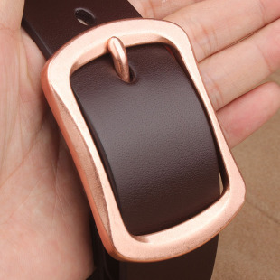 带38mm 裤 新款 紫铜扣头皮带男防过敏针扣腰带真皮头层牛皮红铜男士