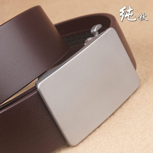 钛内穿自动扣防过敏头层牛皮腰带