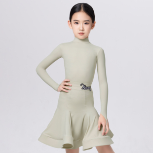 Venny薇妮拉丁舞比赛规定服女童高领长袖鱼骨裙国标舞考级演出服