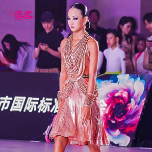 Venny薇妮拉丁舞比赛钻服女生定制考级专用挂脖手环珠管演出花服