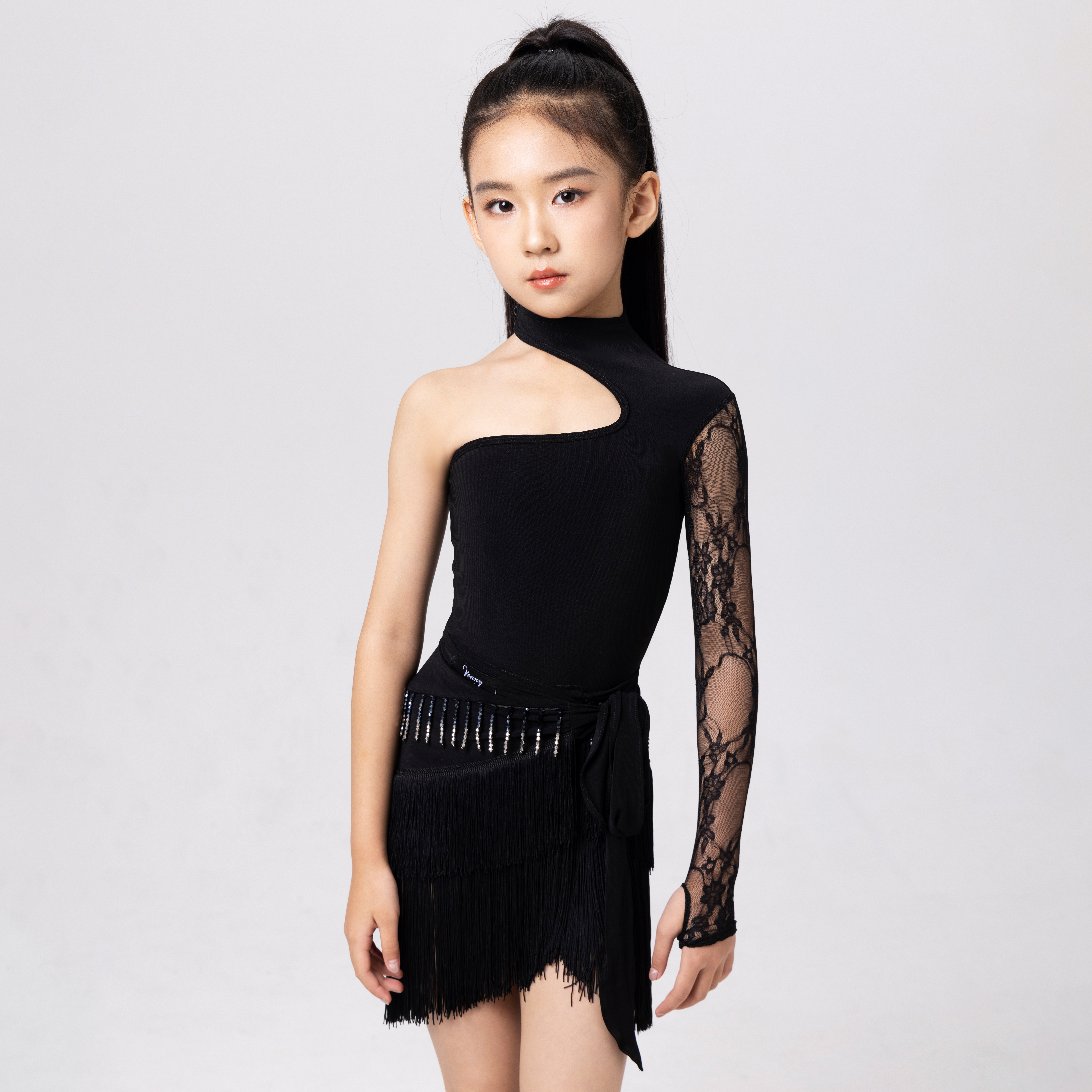 薇妮舞美拉丁舞女儿童流苏练功服