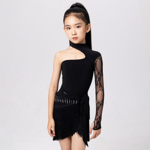 薇妮舞美拉丁舞女儿童流苏练功服