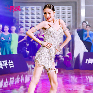 薇妮拉丁舞比赛花服专业女成人进口点金高级定制镶钻新款国标舞裙