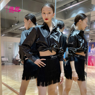 薇妮拉丁舞套装练功服分体女成年上衣衬衫外套防晒舞服训练两件套