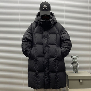 2025新标90白鸭绒加厚连帽长款过膝羽绒服男888P430,网纱白色外套搭配图片