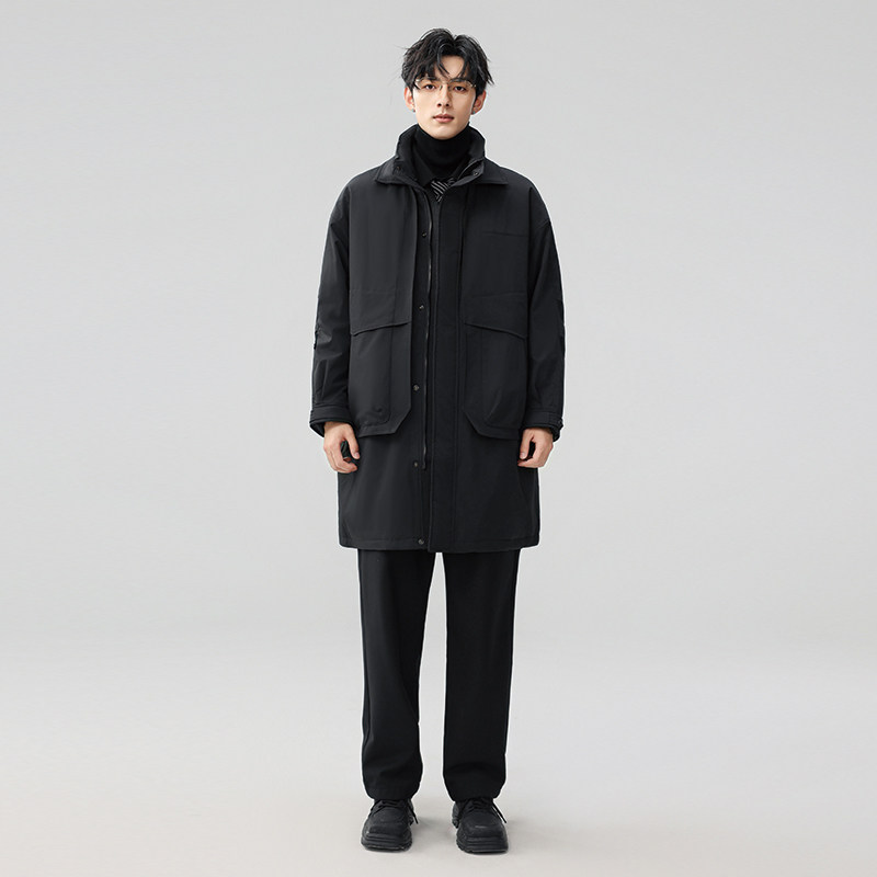 2025新标90白鸭绒高品质过膝风衣款羽绒服SY020P350模特图,男装风衣,钱塘735