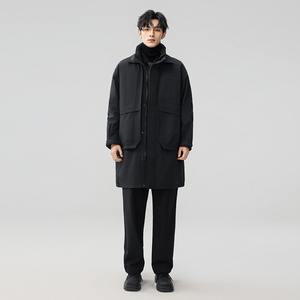 2025新标90白鸭绒高品质过膝风衣款羽绒服SY020P350 模特图图片
