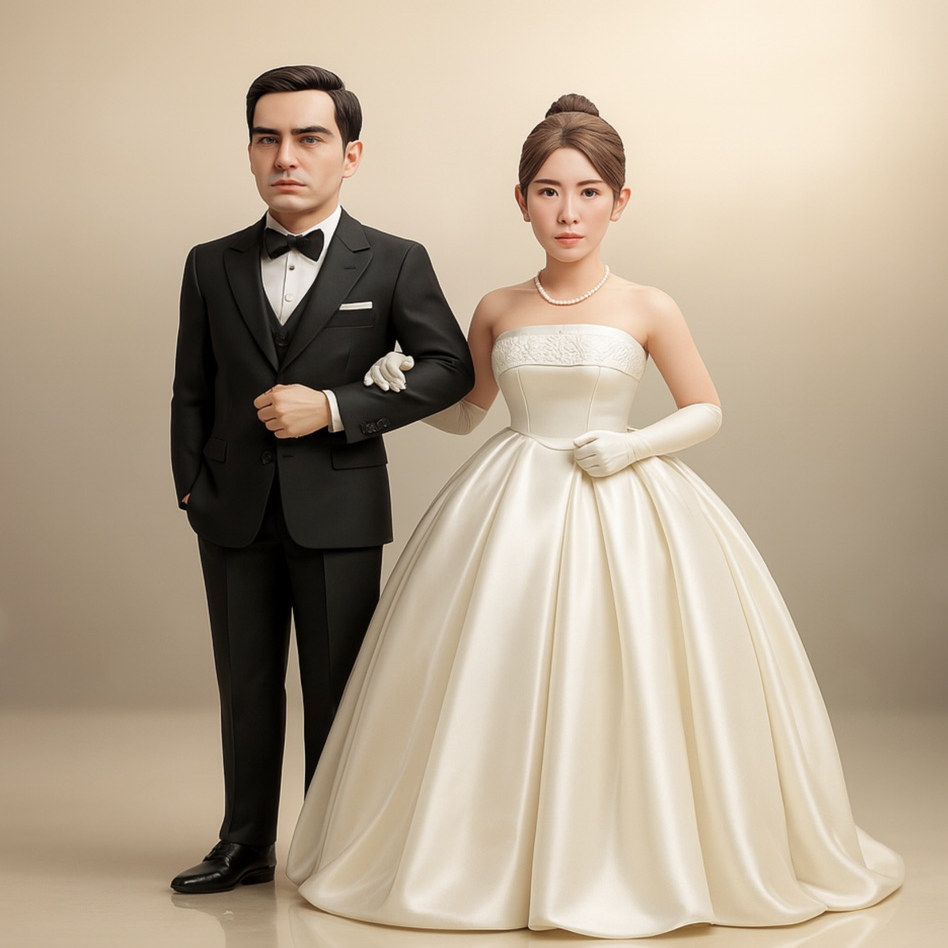 新郎新娘人偶模型手办 婚纱情侣3D爱意摆件 婚房微摆饰工艺品手办