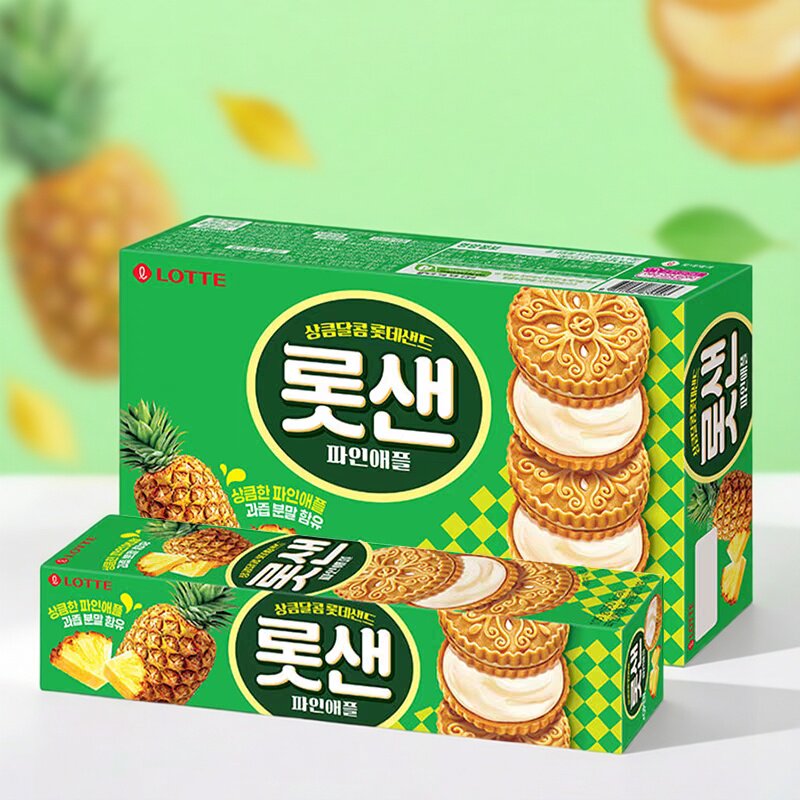 韩国进口食品LOTTE乐天菠萝味夹心饼干下午茶休闲食品办公室零食