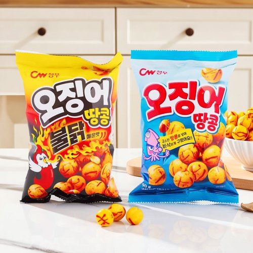 韩国进口食品CW青佑鱿鱼花生豆90g咸香酥脆办公休闲室膨化球零食