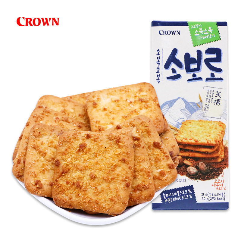 韩国进口食品crown克丽安笑福饼干60g办公室休闲夹心饼干小零食